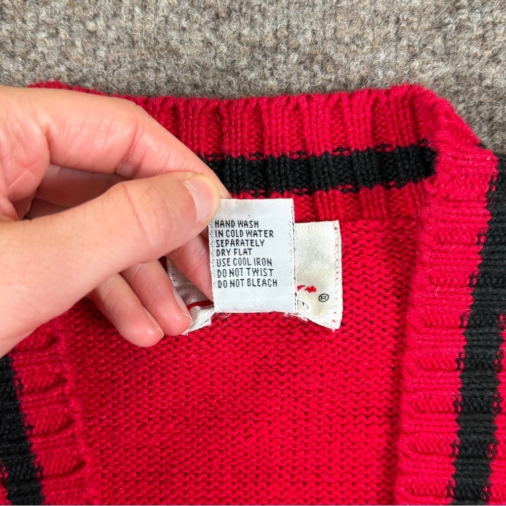 Vintage 90s Red Argyle Diamond Deep V-Neck Cardigan Sweater Women S Teacher Core - Picture 4 of 14